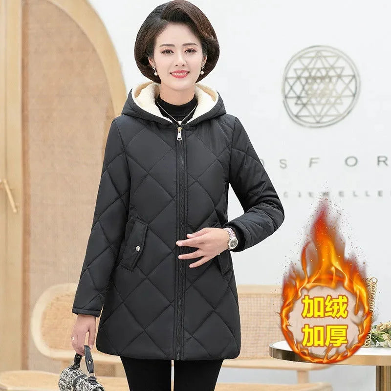 Middle-Aged And Elderly Mothers Winter New Plus Velvet Cotton-Padded Jacket Coat Women's 40 Years Old 50 Medium Long Warm Coat