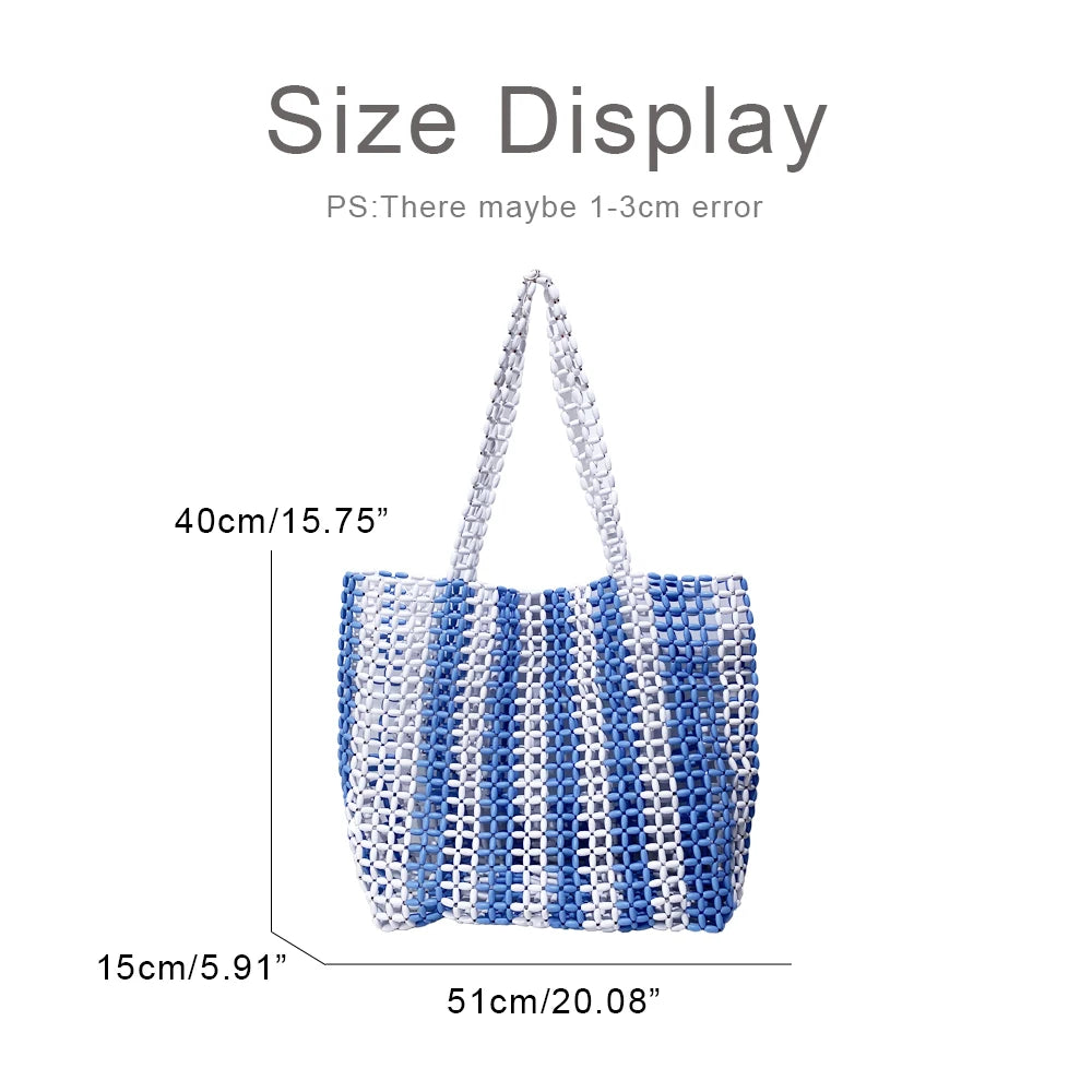 Maxy Beach Rainbow Hollow Tote Bags for Women Luxury Designer Handbags And Purses New In Wood Hand-Woven Large Capacity Shoulder