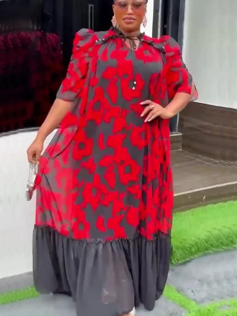 Maxy Plus Size Party Evening Dresses for Women New Summer Fashion Dashiki Ankara Print Gown Elegant Muslim Maxy Dress