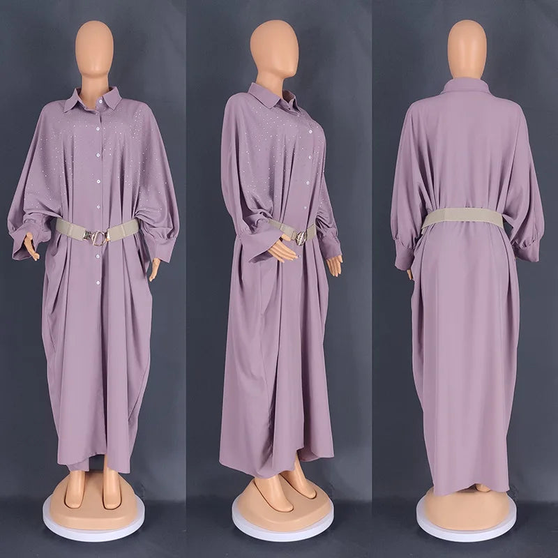 Amay Dress Women's Long Shirt Loose Robe Casual Nigeria Africa Clothes Hot Diamond Muslim Maxy Long Sleeve Dress Abaya Femme