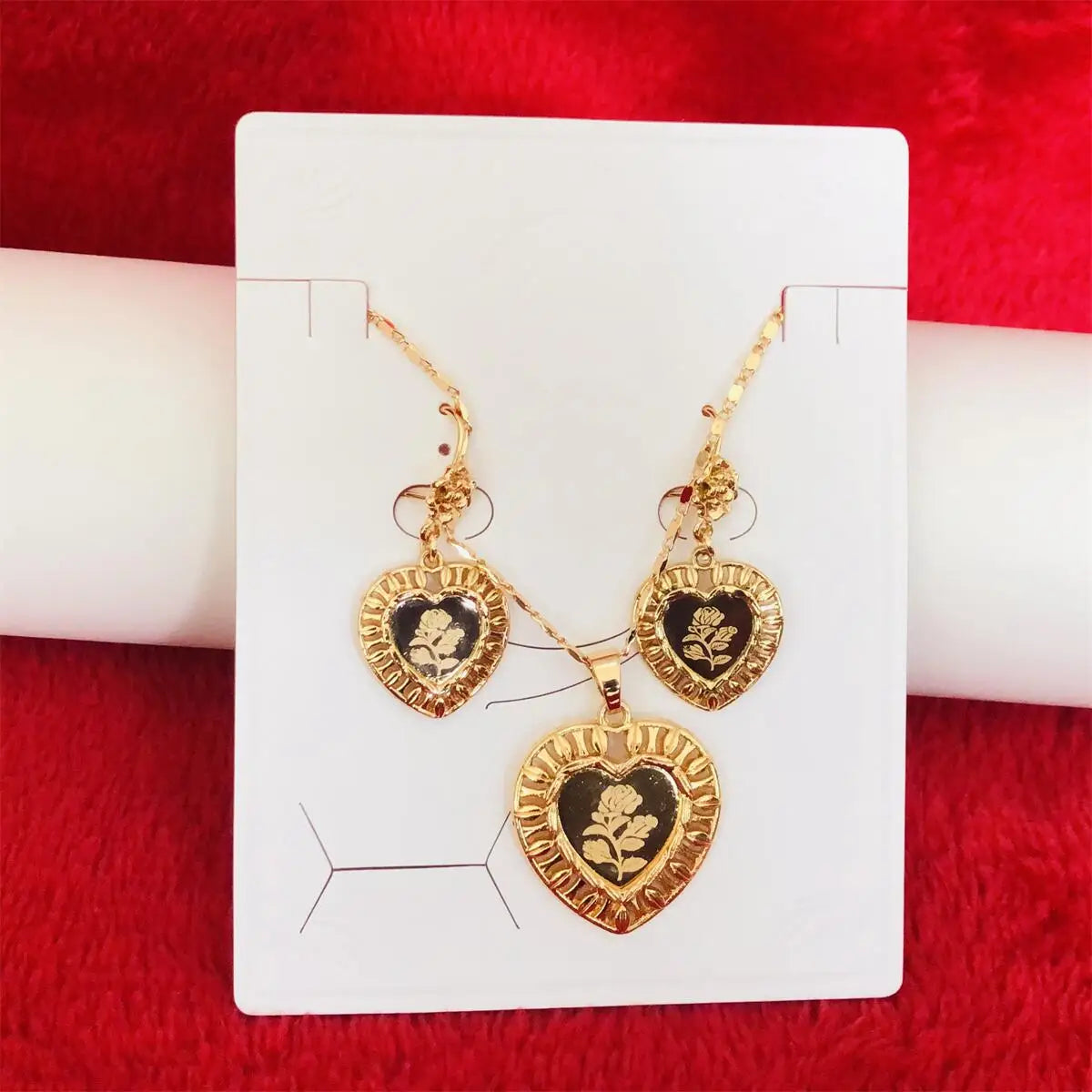 Maxy Heart Jewelry Set Luxury Necklace Earrings Sets for Women 24K Gold Color Pendant African Wedding Bridal