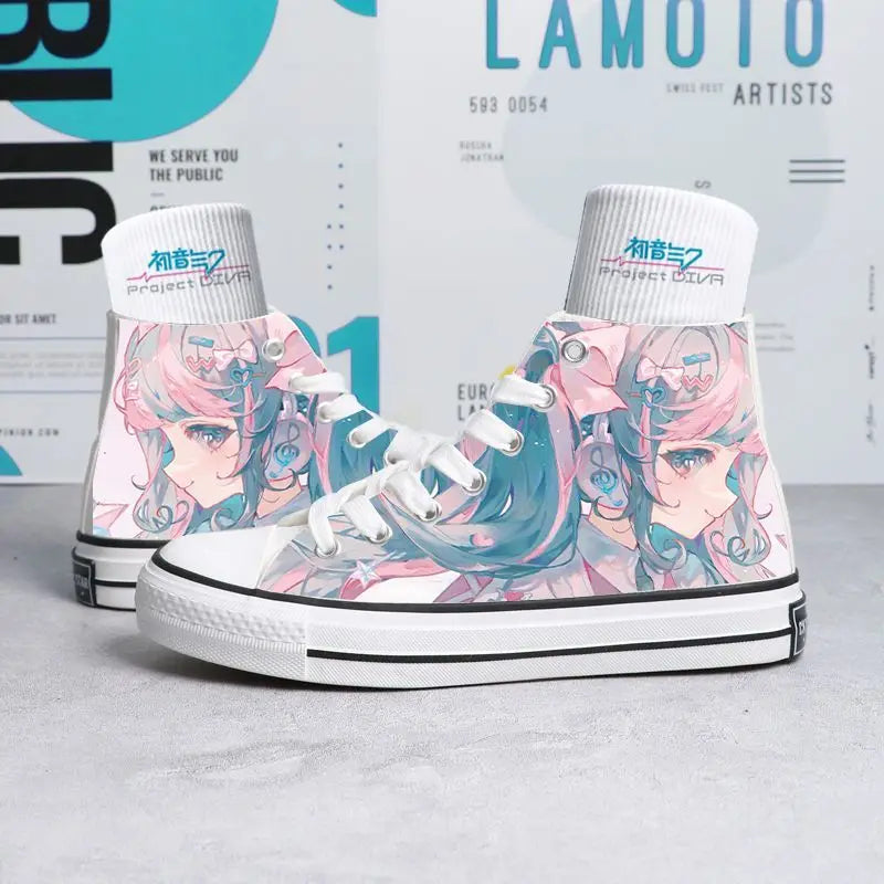 Maxy Kawaii Hatsune Miku Canvas Shoes Summer New Thin Shoes Cartoon New High Top/low Top Versatile Boy Girl Shoes Couple Style