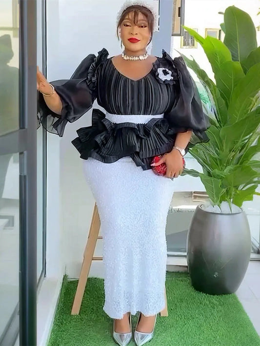 Amay Plus Size Evening Dresses for Women African Luxury Sequin Gown Elegant Turkey Wedding Party Long Dress Ankara Ladies Clothing