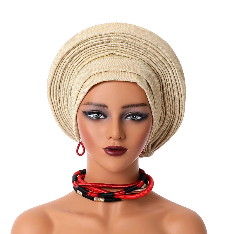 Maxy Gele Head tie Auto Gele Turban Head warp Already Made African Turban Cap Party Women Muslim Hijab Headscarf Bonnet Hat