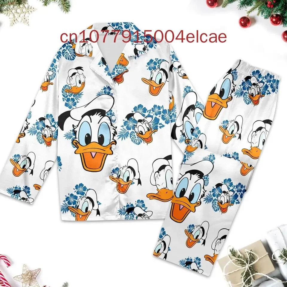 Maxy Disney Donald Duck Christmas Pajamas Set 3D Printed Casual Men's and Women's Long Sleeve Shirt Pajama Set