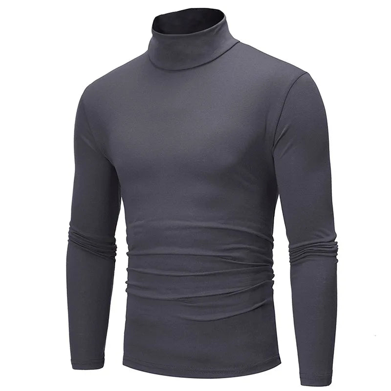 Visco Autumn Winter Men's High Neck T-shirt Slim Fit Fashion High Elastic Long Sleeve Casual Breathable Apparel Pullover Thermal Tops