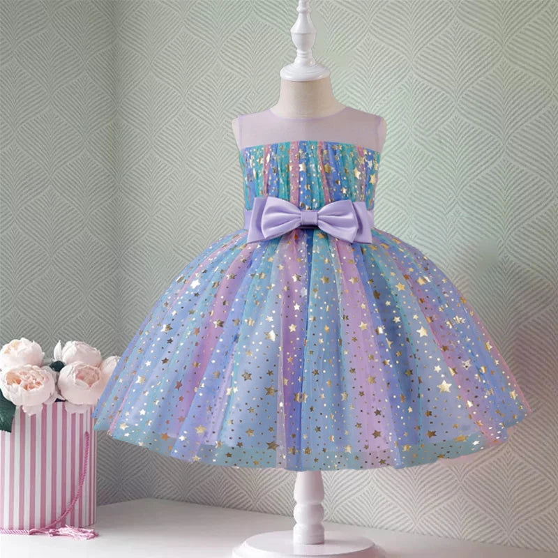 Maxy Girls Rainbow Tulle Dresses Kids Wedding Tutu Layers Cake Princess Elegant Party Prom Dress Children Communion Evening Clothes