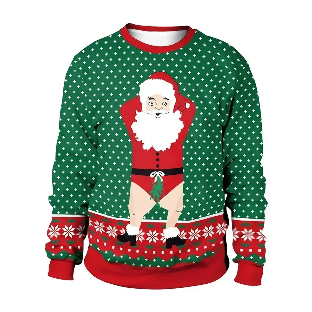 Christmas Pullovers Sweaters for Men Christmas Reindeer 3D Printed O-Neck Sweater Top Couple Clothing Holiday Party Sweatshirts