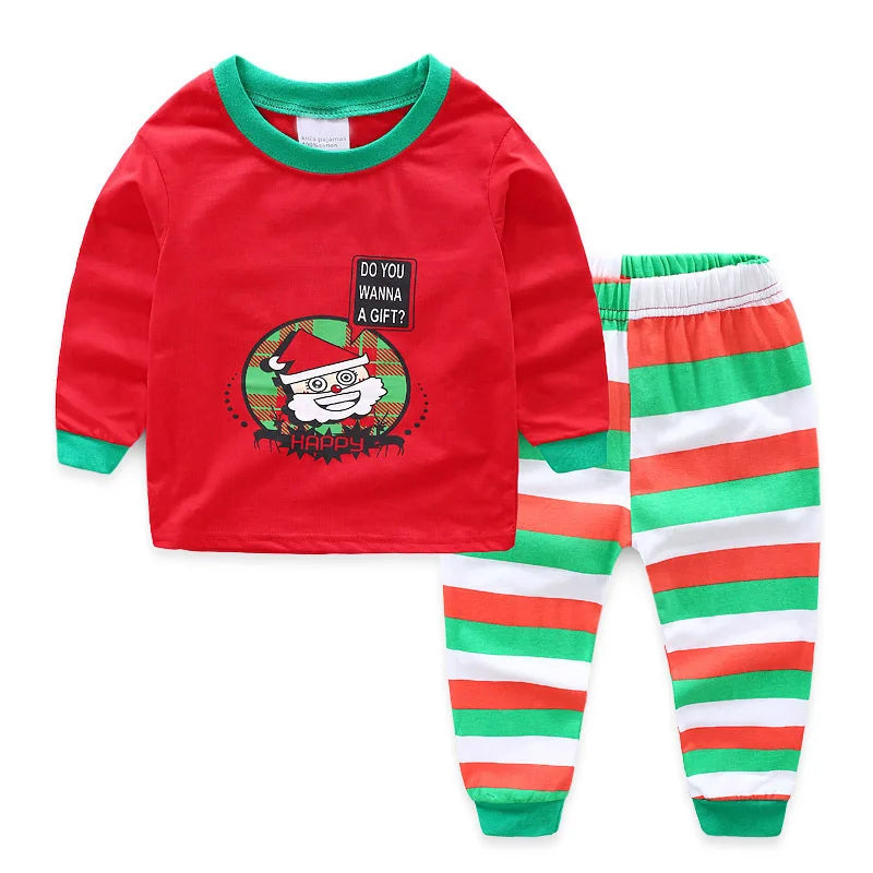 Kids Halloween Christmas Tops + Pant Cosplay Costume Boys Girls Santa Claus Print Pajamas Nightwear Home Clothing 2-7 Years