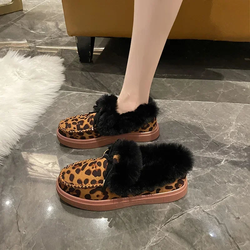Maxy Winter Women's Cotton Flat Shoes Moccasins Femme Warm Plush Loafers Comfy Fur Flats Woman Large Size 35-43 Platform Furry Boots