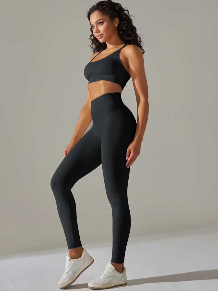 Maxy 2 Pcs Women Yoga Set Sexy Seamless Sports Set Gym Fitness Bra Set Hip Push Up Leggings Set Workout Clothing Sportswear Tracksuit