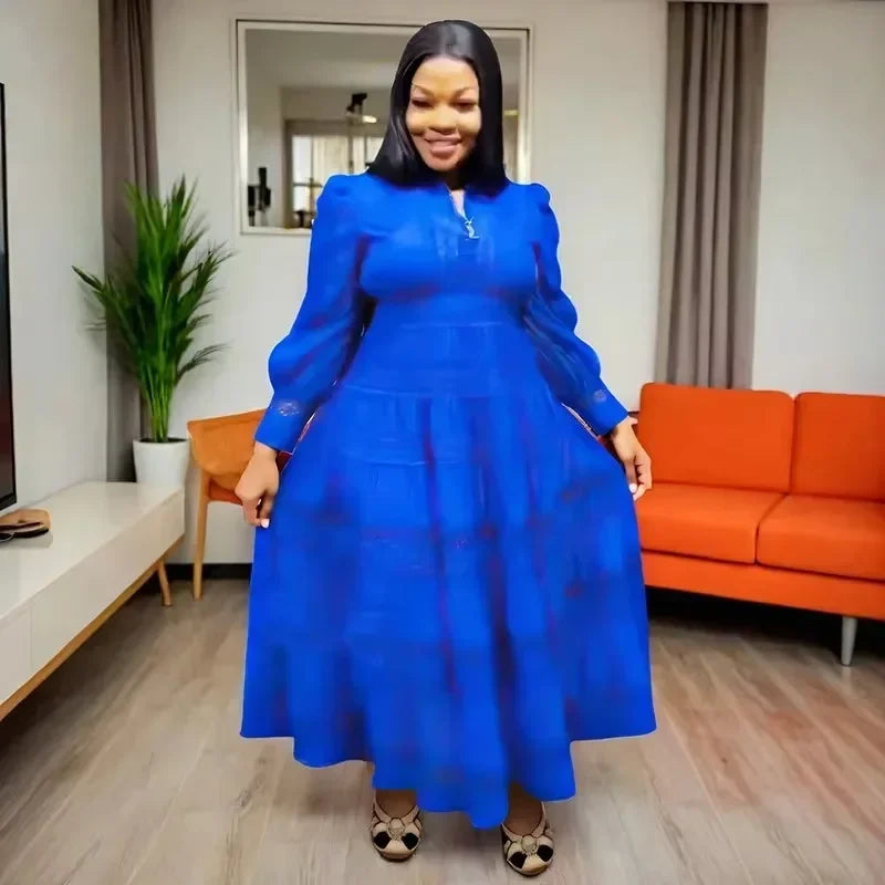 Amay Elegant Dress Women for Wedding Party Spring Autumn African Long Sleeve Polyester Lace Long Dress Dashiki African Clothes