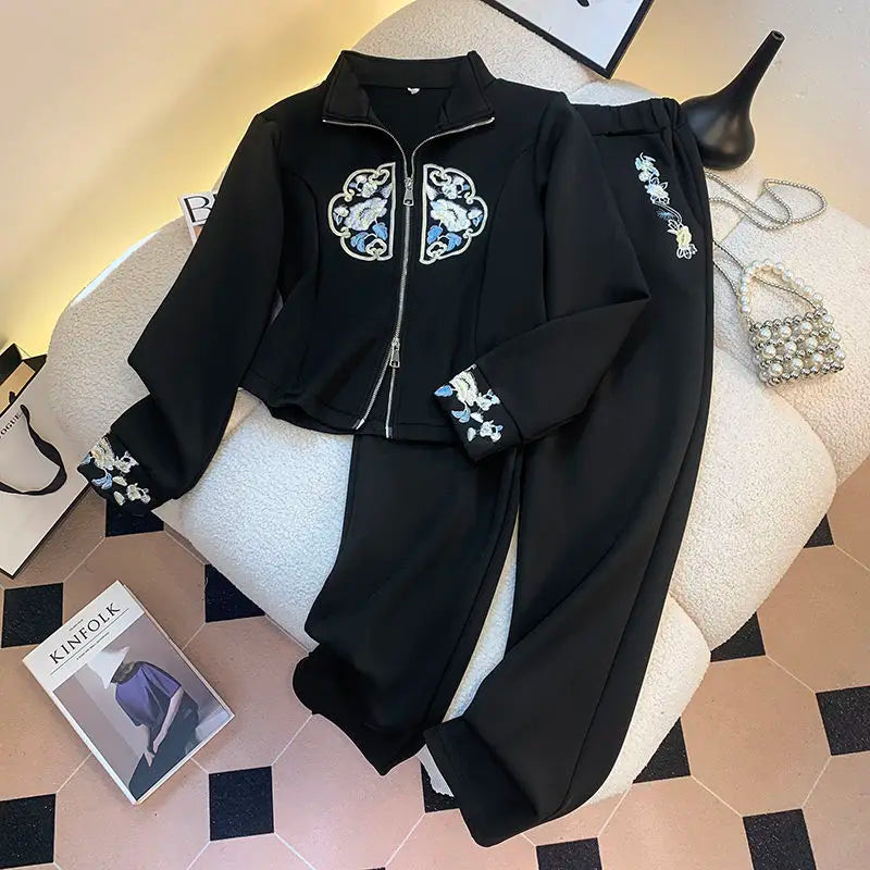 Babs Office Lady Blazer Suits Vintage Two Piece Set Women Long Sleeve Short Blazer + High Waist Wide Leg Long Pants 2 Piece Outfits