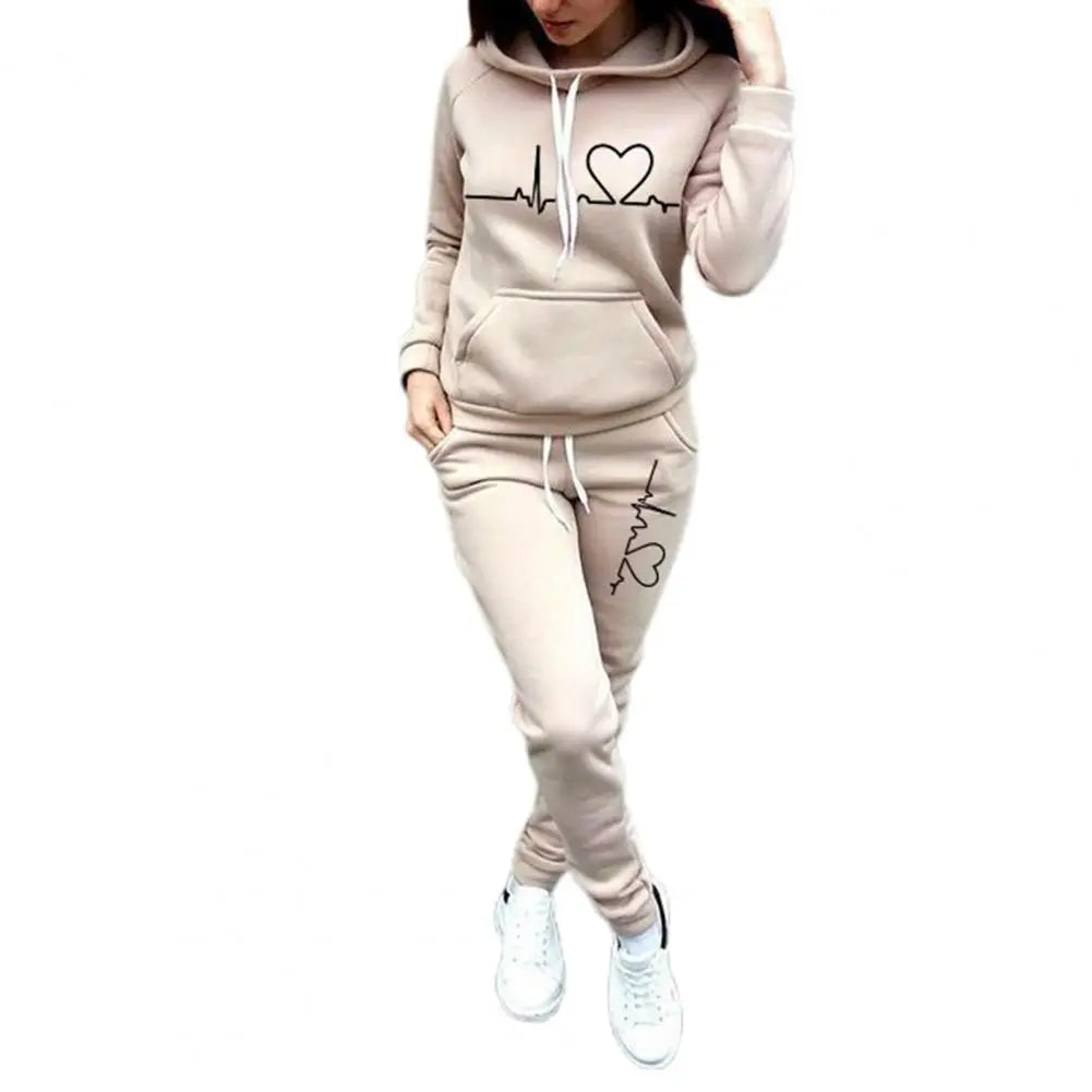 Maxy Women Sports Suit Pullover Elastic Waist Two-piece Set Soft Solid Color Lady Hoodie Suit Lady Tracksuit Wear Resistant