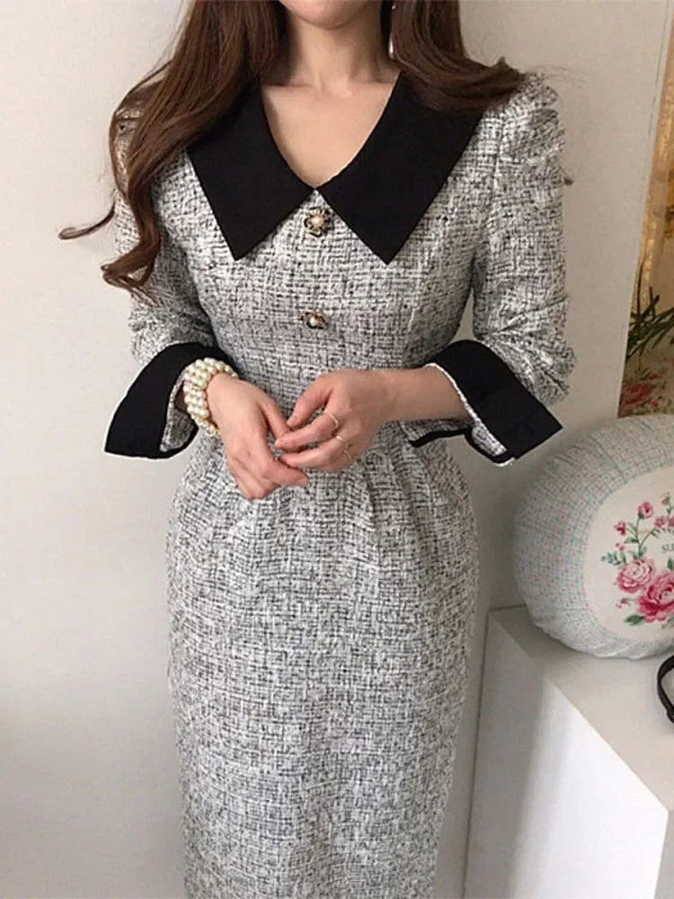 NMZM Fashion Comparison Lace up Waist Thick Twill Dress 2024 Autumn/Winter New Thickened Mid Barrel Women's Dress