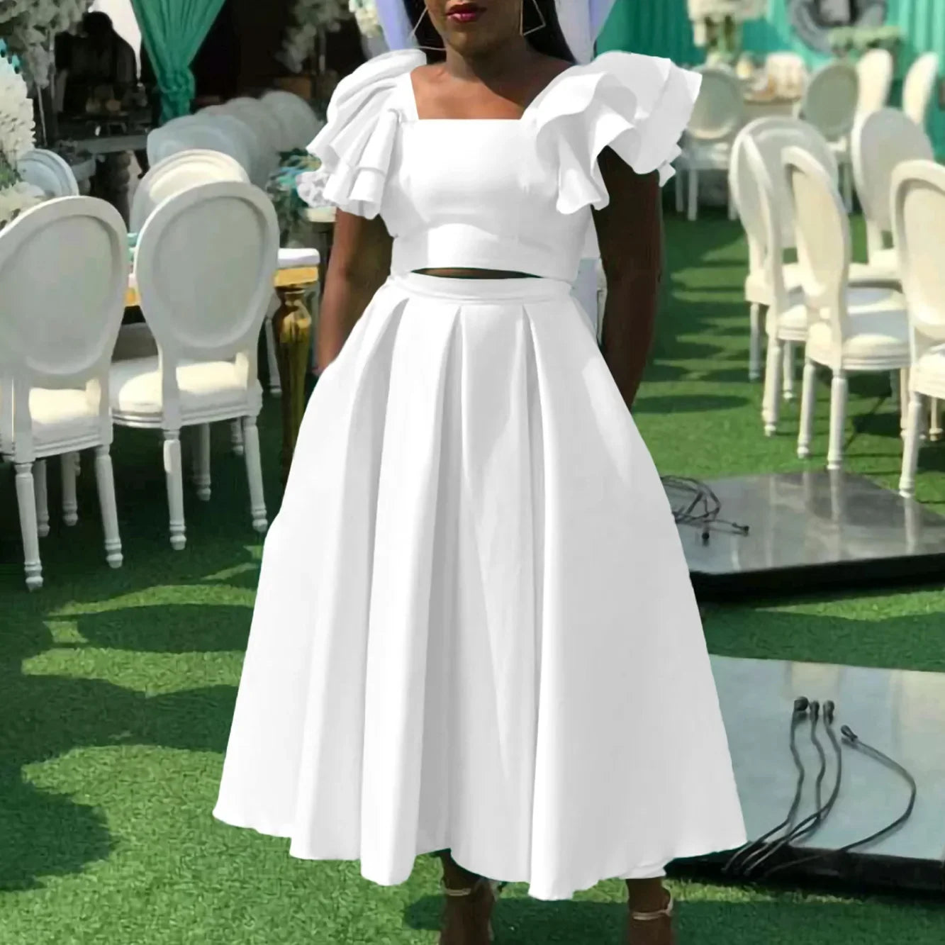 Maxy 2 Piece African Clothes for Women Outfits Summer Elegant African Short Sleeve Top Skirt Matching Sets Africa Clothing