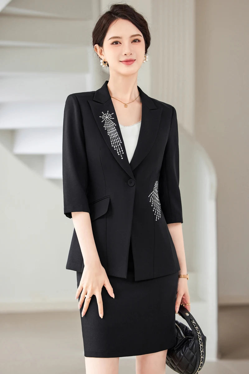 Maxy Black Women Pants Suits Set For Widding Luxury Crystal Beads Blazer and Trousers 2 Pieces Office Lady Custom Made Uniform