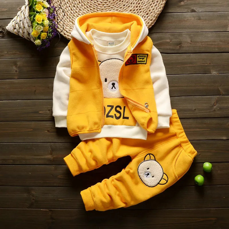 Winter Baby Boys Clothing Sets 2023 Cartoon Toddler Boys Girls Warm Hooded Coats Pants Suit Kids Thick Tracksuit Clothes Set