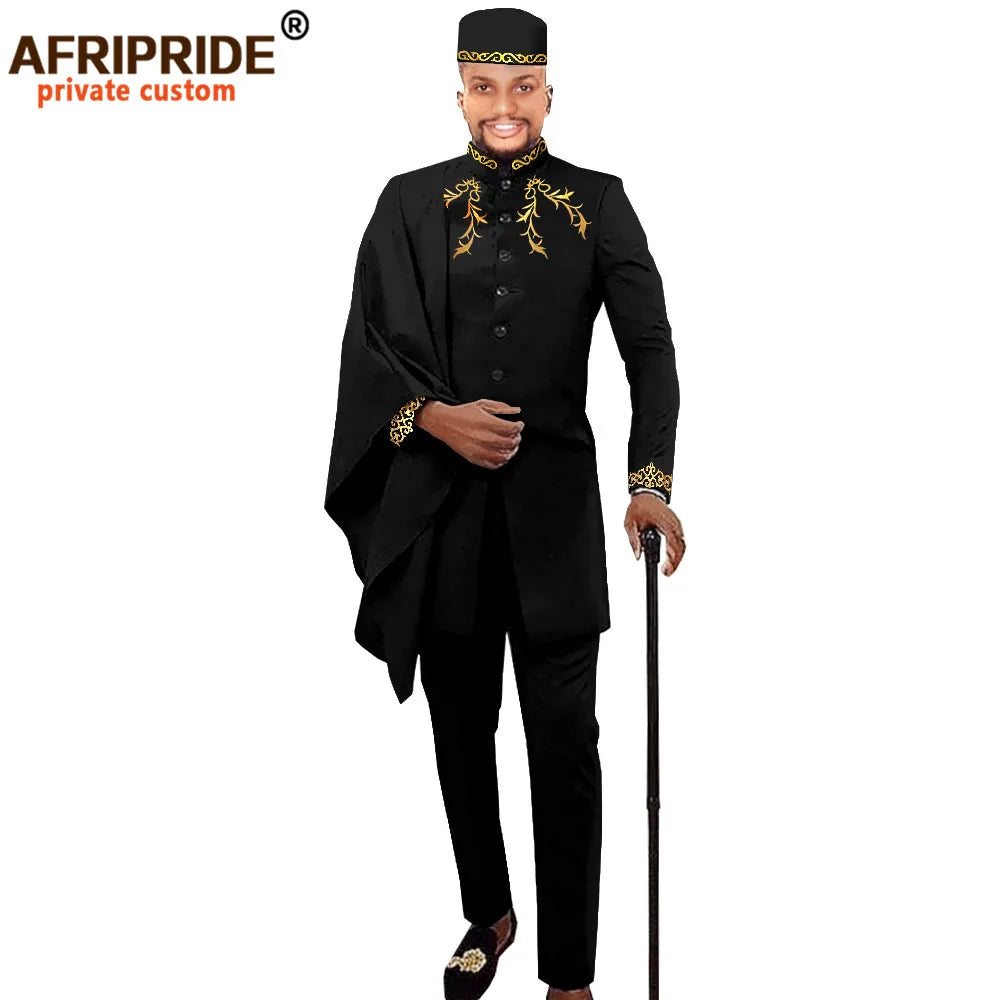 Maxy Men Clothing for Party Wedding Dashiki Printed Coats Ankara Pants and Hat 3 Piece Set Tribal Suit Wax AFRIPRIDE A2016017