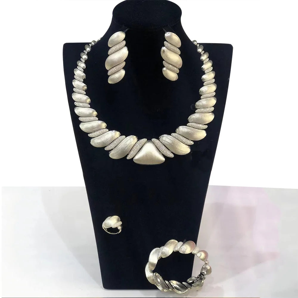 Amay New Trendy Triangle 4Pcs African Jewelry Set for Women Wedding Luxury Indian Dubai Cubic Zirconia Bridal Necklace Earring