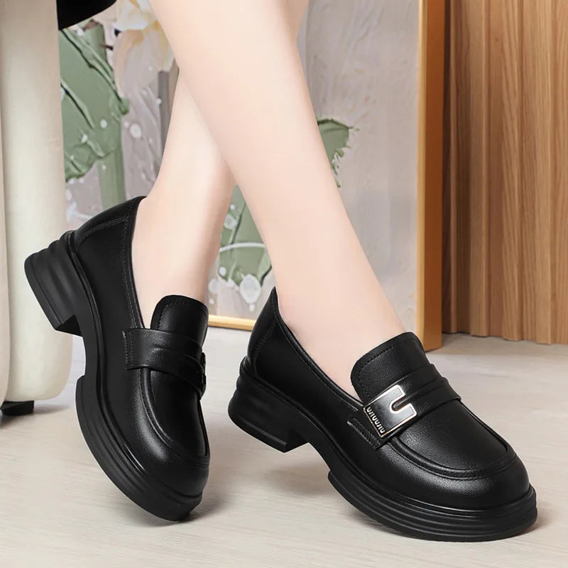 Maxy Chunky Loafers Shoes Spring Women Japanese Style Slip On Black Single Pumps Shoes Women Fashion Girls Thick Sole Heel