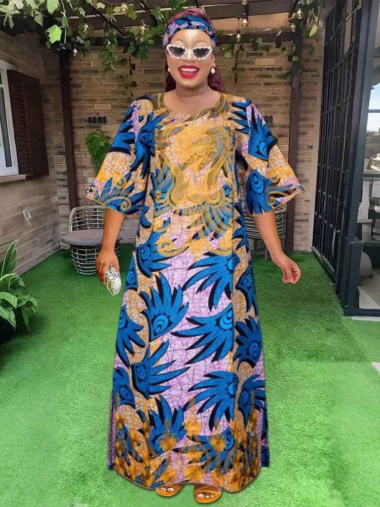 Maxy African Women Traditional Outfit Dashiki Wax Dresses Plus Size Embroidery Maxi Robe Party Evening Gown Turkey Africa Clothing