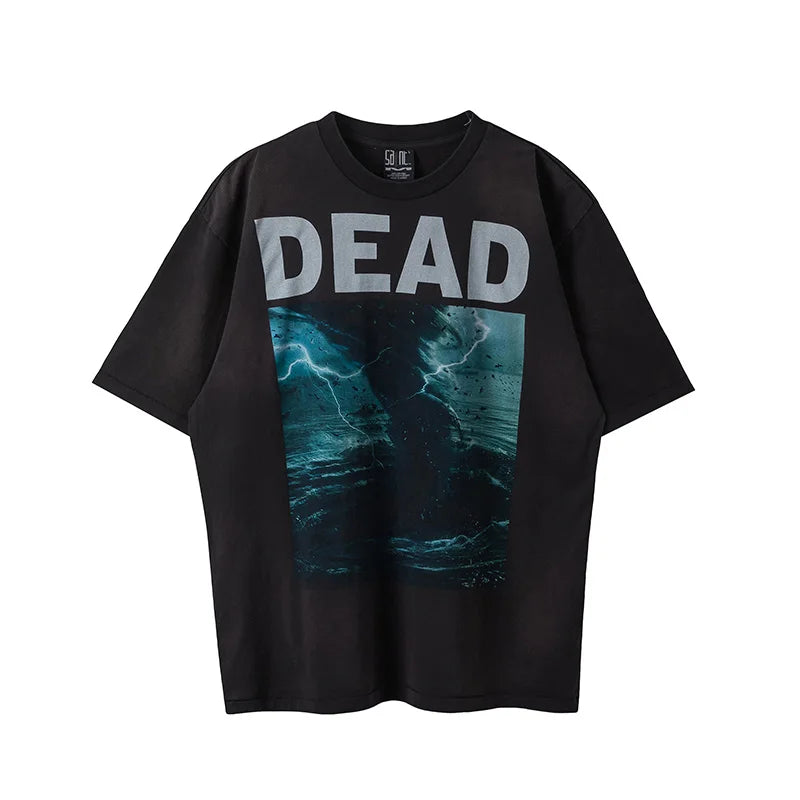 SAINT T Shirt Men Woman Summer Good Quality O-Neck Loose Letter Printing Dropped Shoulder Vintage Tops Tee