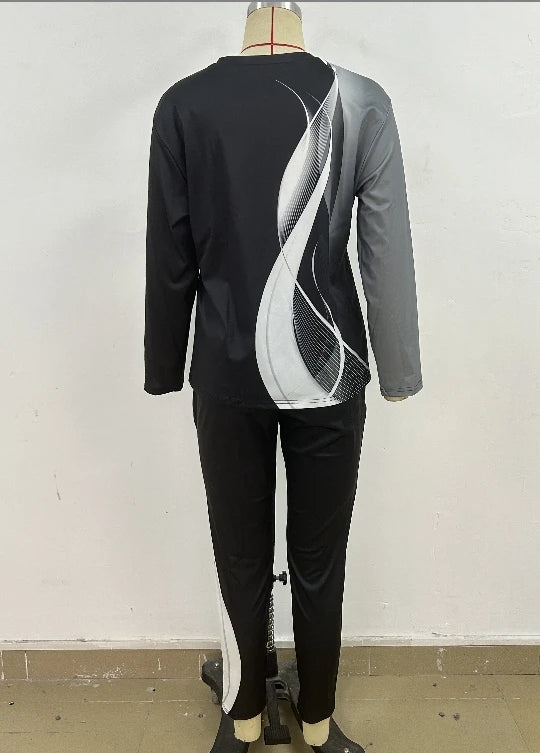 Amay 2 Piece Sets Women Outfits Autumn Winter New Print Long Sleeve Top & Fashion Pants Set Casual Suits Streetwear Y2k Clothes