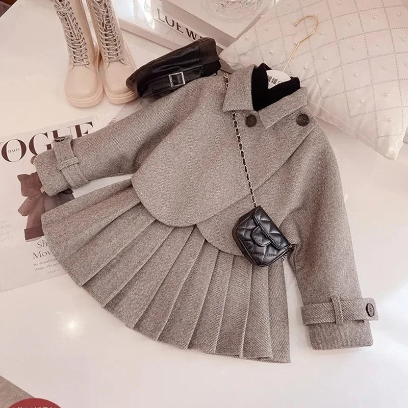 Maxy Girls Clothing Sets Autumn Winter Kids Outerwear +Dress 2pcs Children Princess Clothes Suit Baby Girl Outfit Set Toddler Clothes