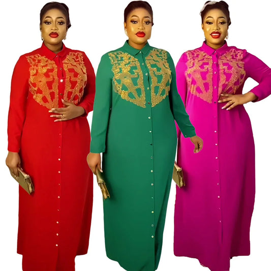 Maxy Elegant Women Diamonds Dashiki Ankara Boubou Abaya Long Maxy Dresses Turkey Dubai Kaftan Evening Party Gowns Shirts