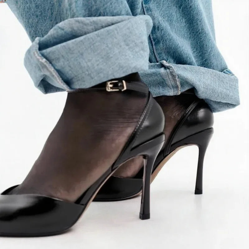 Maxy Comfort Soft Leather Brand High Heel Sandals Women Summer Sexy Open Toe Ankle Buckle Thin Heel Designer Shoes Fashion Dress Shoe