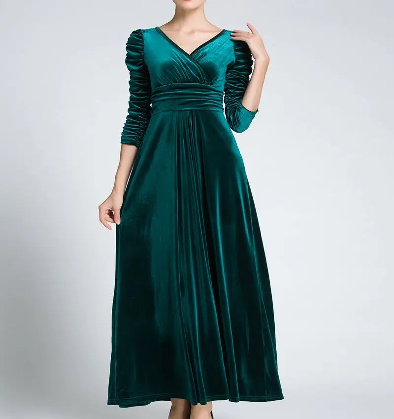 Maxy Women Clothing Plus Size Long Dress Velvet Autumn V-Neck  Evening Bridesmaid Party Prom Abayas Muslim kaftan African Maxy Dress