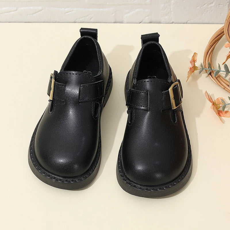Maxy Children T-strap Casual Leather Shoes Toddler Gilrs Boys Low Heels Buckle Shoes Outdoor Infant Shoes Autumn Spring 4-12Y Sneaker