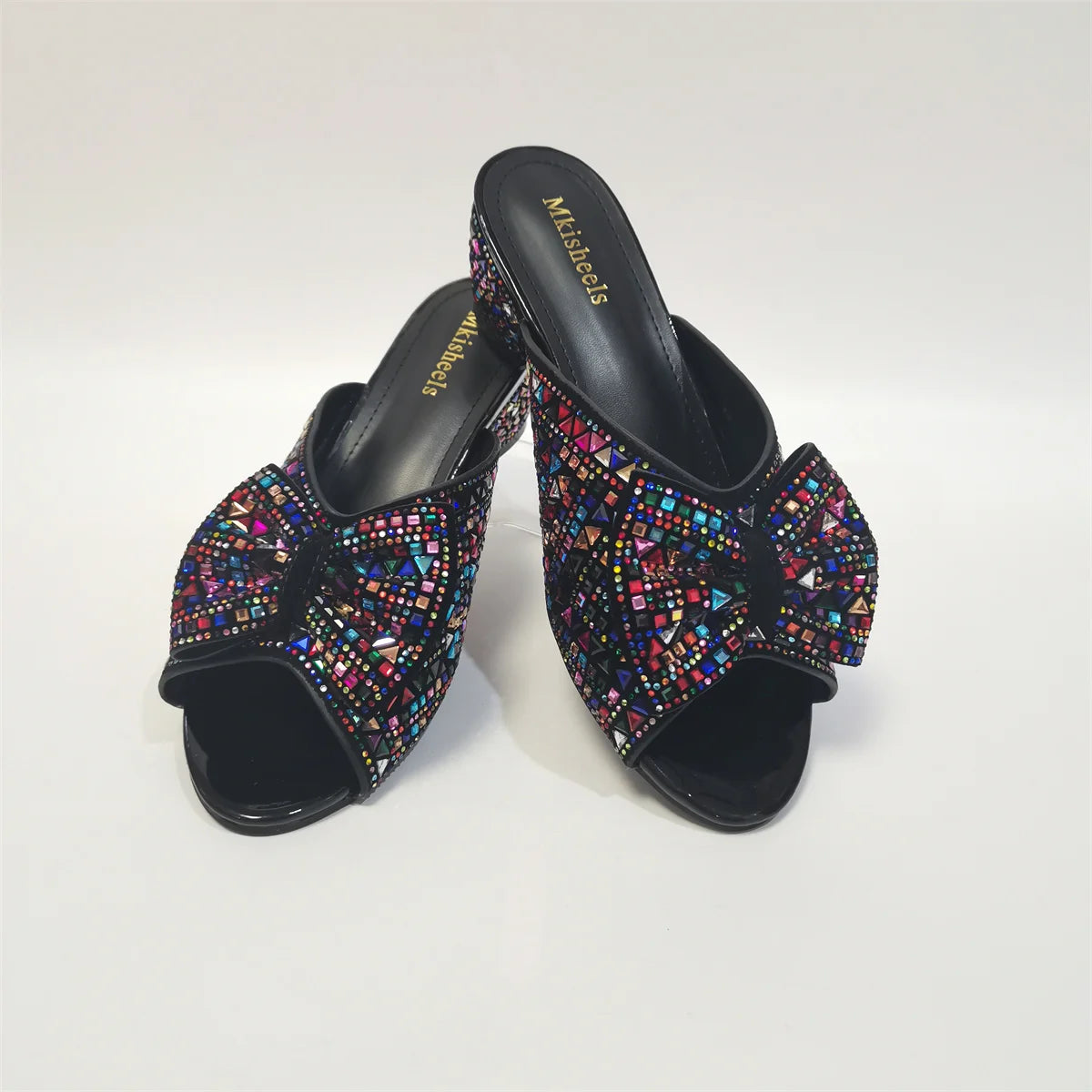 Amay Women's Slipper New Rhinestone Sandals High Heel 6cm  Fashion Bow with Rhinestone Platform Casual Ladies Slippers F4-1113-2