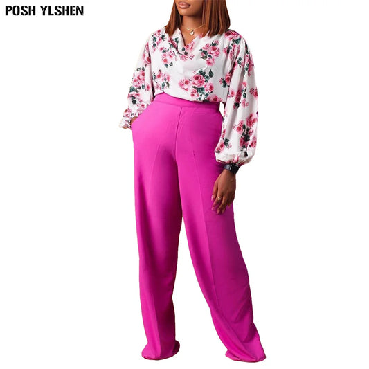 Maxy Two Piece Set Women Tracksuit Summer Fall Clothes African Dresses for Women Casual Party Print Tops Wide Leg Pants Suits Outfits