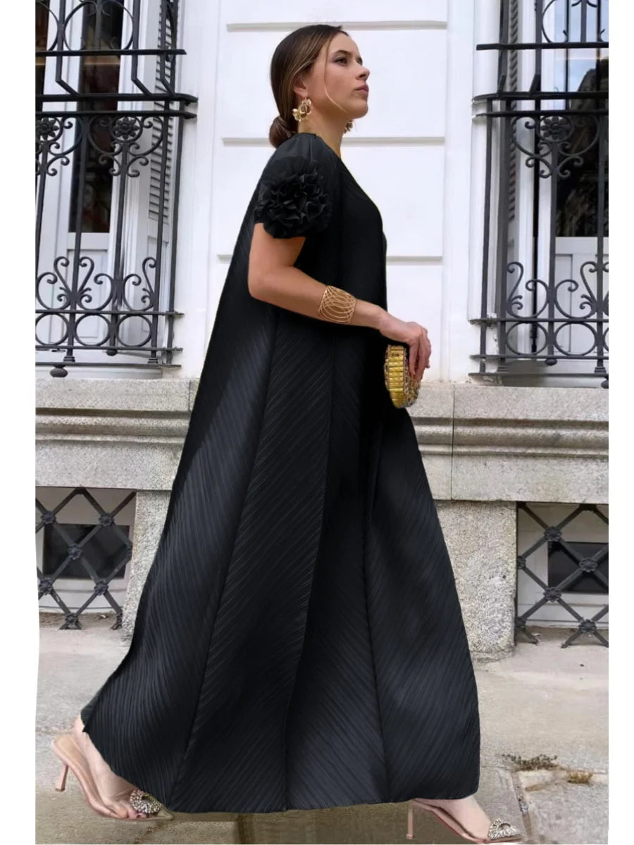 Maxy Pleated Heavy Industry Flower Disc Geometric Pleated Dress Versatile Age-reducing Mother Outfit for Women