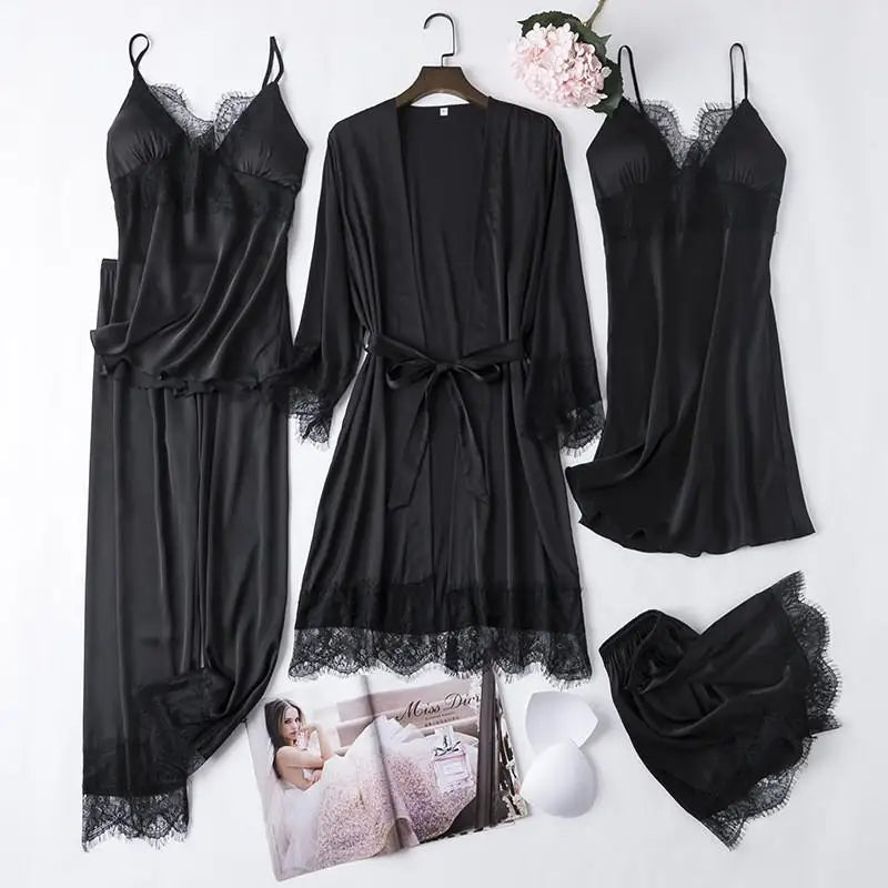 Maxy Robe Sets Women Sleepwear Satin Bridal Wedding Gift Nightwear Casual Kimono Bathrobe Gown Intimate Lingerie Nightgown