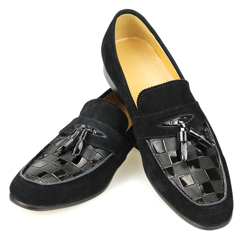 Visco Luxury Fringe Business Casual Shoe Four Seasons New Men's One-step Loafers Fashion Black Leather Cow Suede Man Loafers Shoes