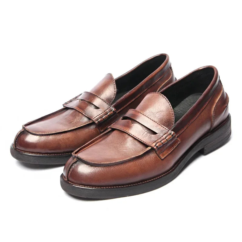 Amay Luxury Handmade Men Loafers Shoes Genuine Leather Italian Design Men Business Dress Formal Shoes Platform Men Flats Moccasins