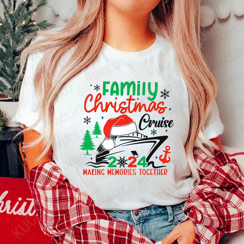 Funny Family Christmas Cruise 2024 T-Shirt Xmas Matching Family Cruising Outfits Party Squad Tshirt Harajuku Short Sleeve Tees