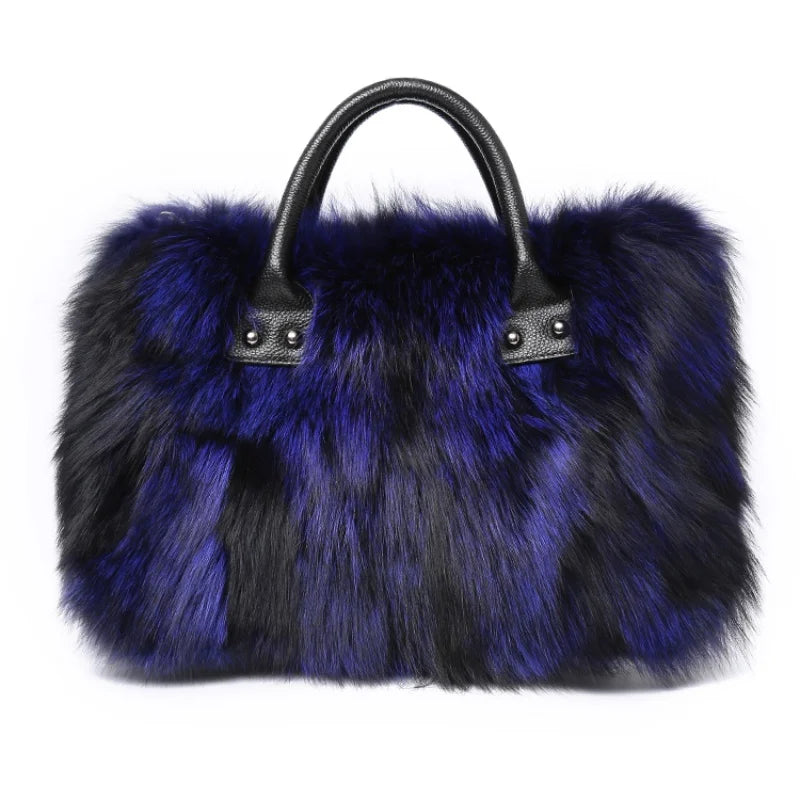 Maxy Real Fox Fur Large Size Bag Plush Ladies Crossbody Bags Designer Luxury Handbags Fluffy Tote Bag Women's Furry High End Big Bag