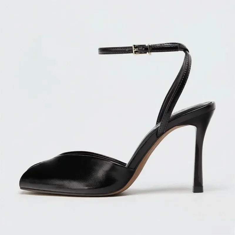 Maxy Comfort Soft Leather Brand High Heel Sandals Women Summer Sexy Open Toe Ankle Buckle Thin Heel Designer Shoes Fashion Dress Shoe