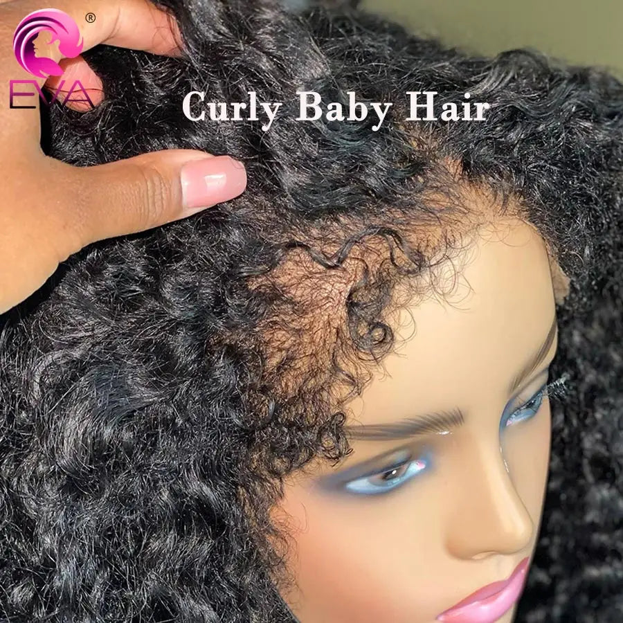 Amay Eva Curly Baby Hair Wig 4C Kinky Edges Natural Hairline Lace Front Wigs Human Hair Glueless Pre Plucked 13x6 HD Lace Frontal Wig