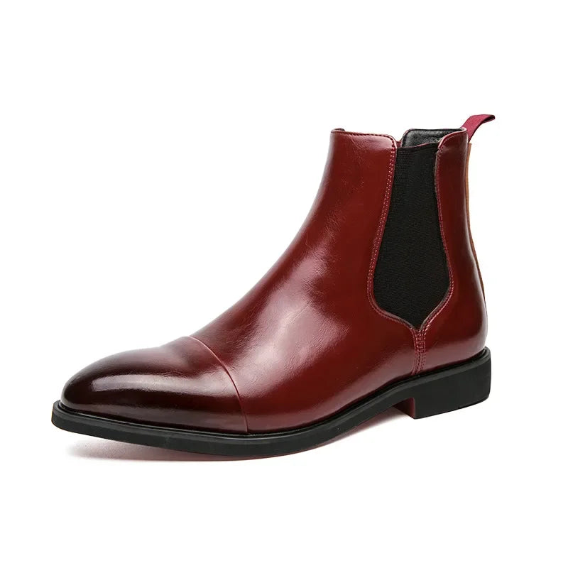Visco Classic Black Men's Leather boots Comfortable High Top Pointed-Toe Slip-on Dress Shoes Man High-Quality Big Size 46 Chelsea boots