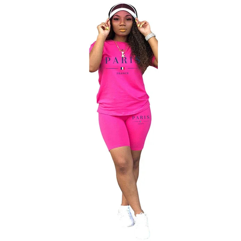 Maxy New Summer Womens Tracksuit Daily Casual Short 2 Piece Set Daily City Printing T-Shirts Shorts Outfits Jogging Womens Short Suit