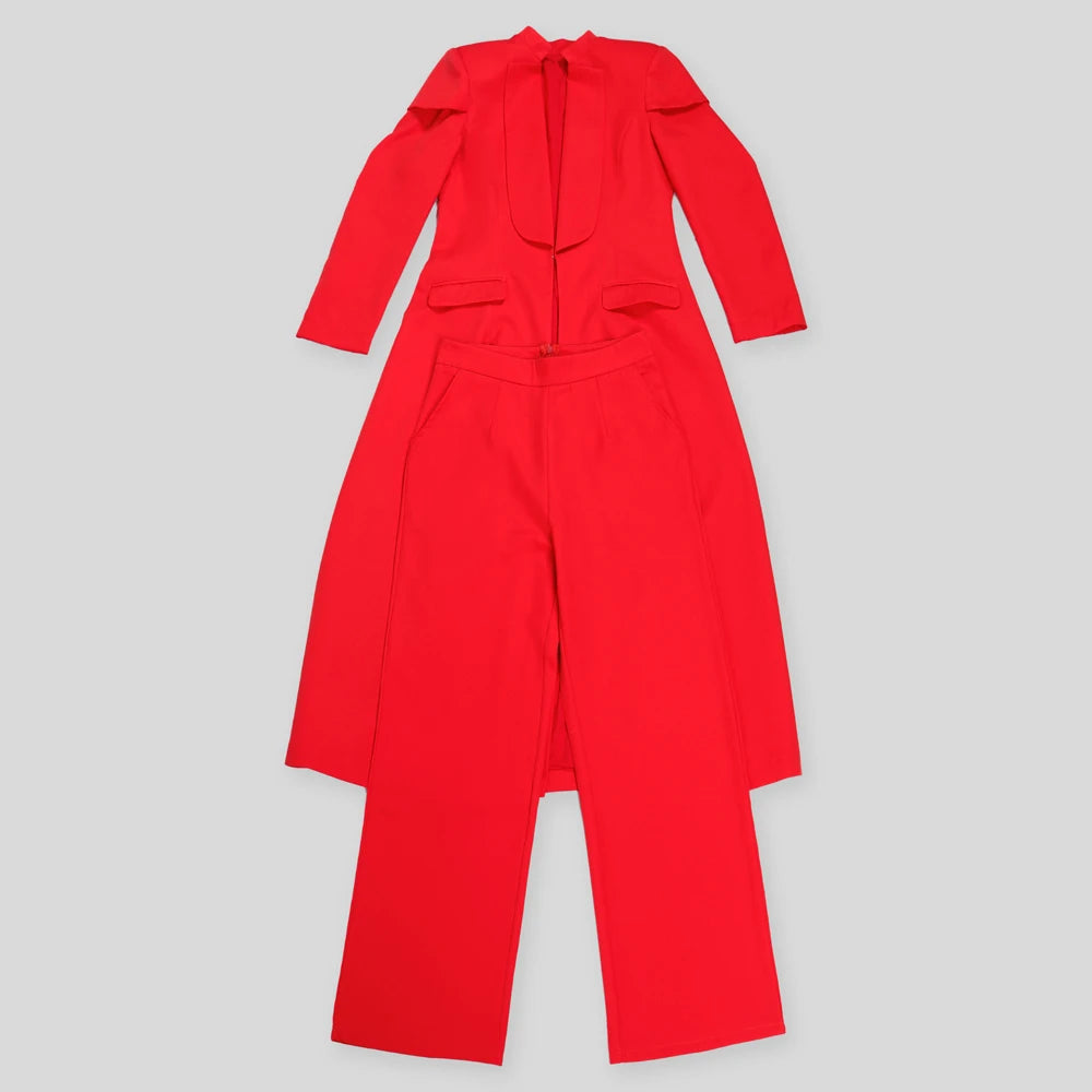 Maxy Streetwear Fashion X-Long Blazer Coat and Long Pants Suit 2 Two Piece Set for Women Spring African Work Business Outfits