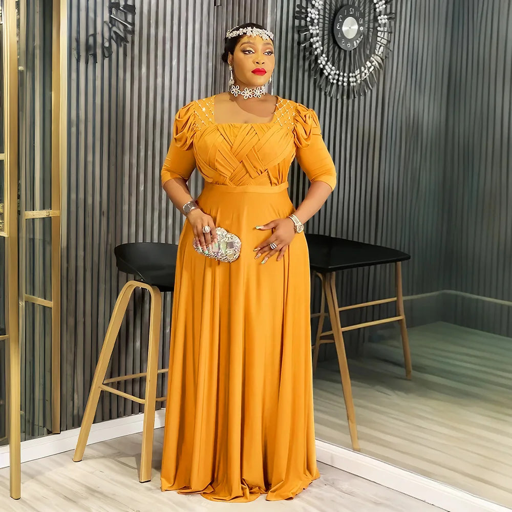 African Party Dresses for Women 2025 Elegant Turkey Muslim Maxi Dress Plus Size Fashion Half Sleeve Wedding Evening Gown