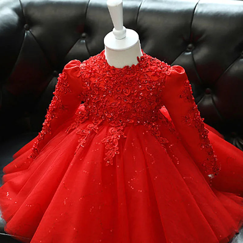 Maxy Princess Satin Lace Beading Bow Flower Girl Dress Children First Communion Dress Ball Gown Wedding Party Dress Birthday Show