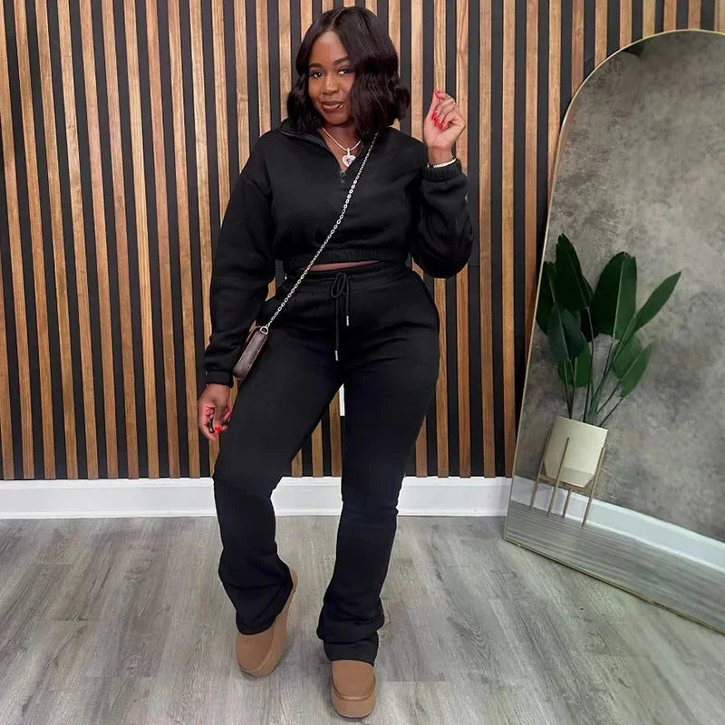 Maxy Solid Casual Tracksuits Set Women Two Piece Set Sporty Long Sleeve Sweatshirt Top and Sweatpants Joggers Workout Sweatsuits