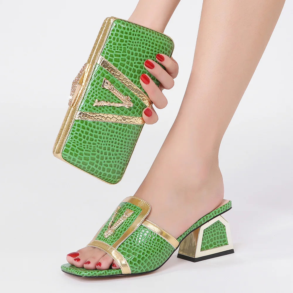 Newest Brilliant Maxy Shoes and Bag Sets Yellow Color Women's Wedding Stronger Heels Shoes with Bag For African Lady Sandals